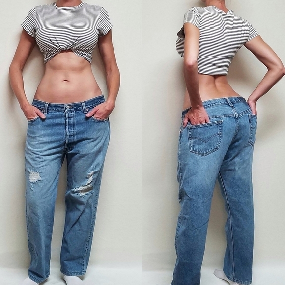 VINTAGE Levi's 501 Distressed High Rise Loose Fit Button-Fly Boyfriend Jeans - Picture 1 of 14